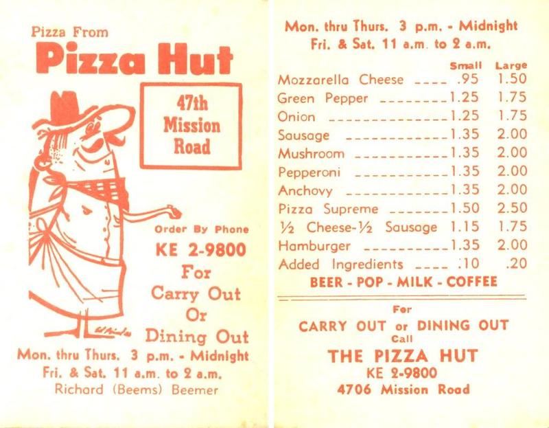 Get a glimpse of Pizza Hut's 1962 menu