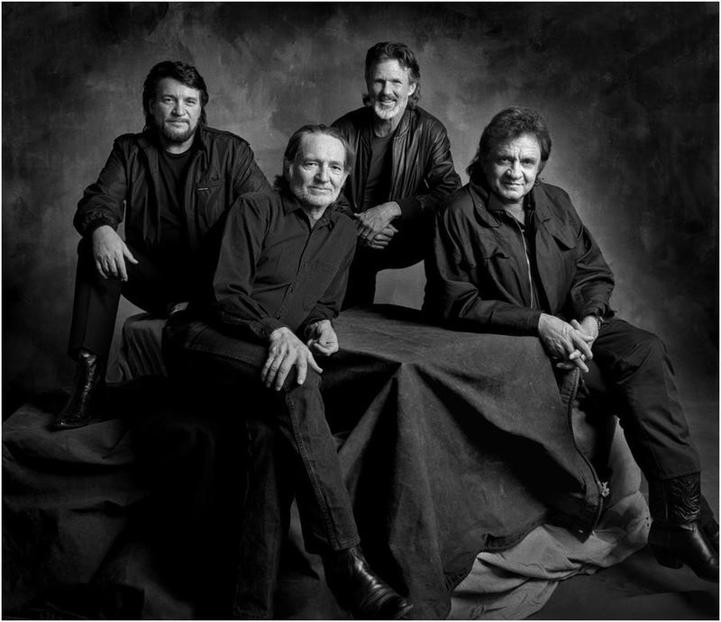 Incredible Photograph Captures 1985's Legendary Country Supergroup, The Highwaymen, with Waylon Jennings, Willie Nelson, Kris Kristofferson, and Johnny Cash.