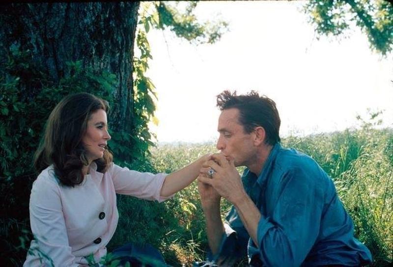 Johnny Cash and June Carter unwinding at his Tennessee ranch in 1967.