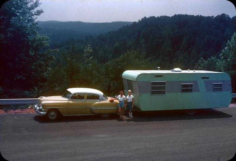 Taking a 1953 Chevy Bel Air on a 1956 road trip with a trailer in tow.