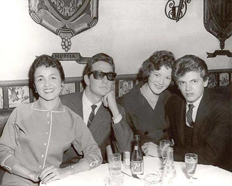 Buddy Holly and Mar&iacute;a Elena Pose with Phil Everly and His Companion in 1958