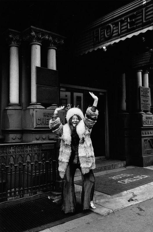 Janis Joplin photographed in NYC outside the Hotel Chelsea in 1969.