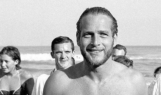 Paul Newman basks in Venice's sand, sea, and sun in '63.