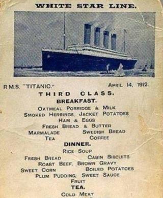 Menu from 1912 Titanic: Served with Coffee and Bread
