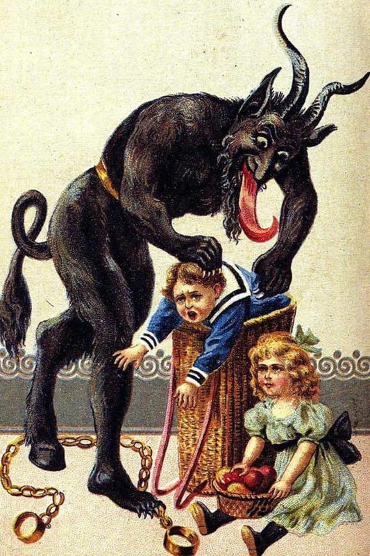 Krampus, the mythical 'half-goat, half-demon' who disciplines misbehaving children during Christmas, depicted in an illustration.
