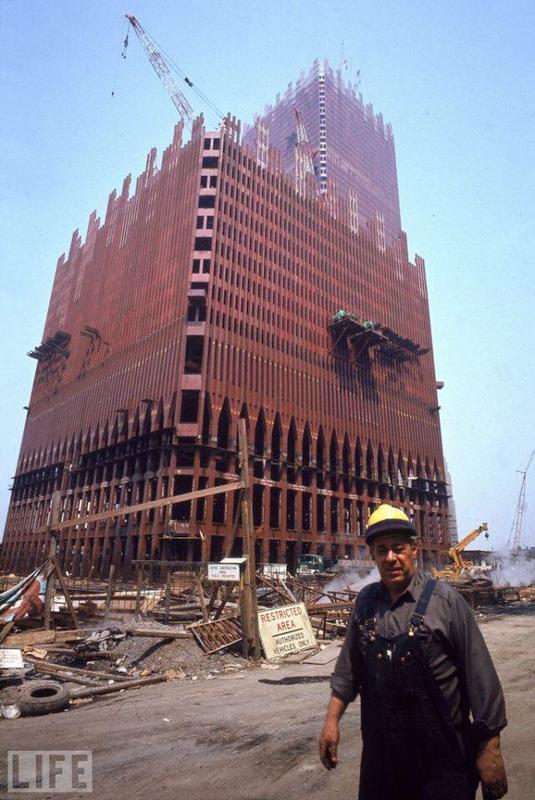 Ironworker Strolls by the Developing Twin Towers on the World Trade Center Site in New York City, 1970 (Image/LIFE Magazine)