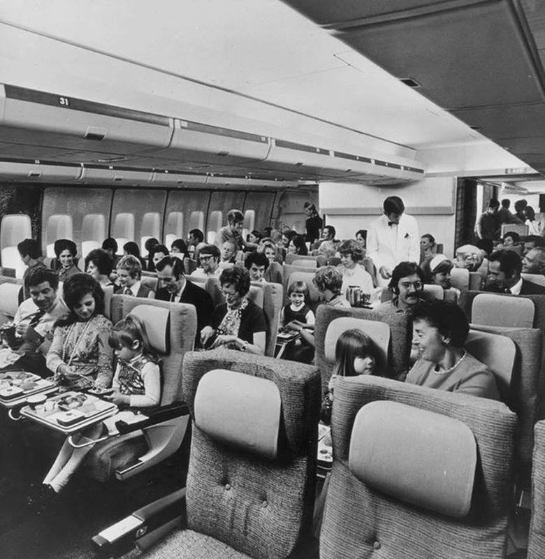 A glimpse of economy class on an airplane back in 1970.
