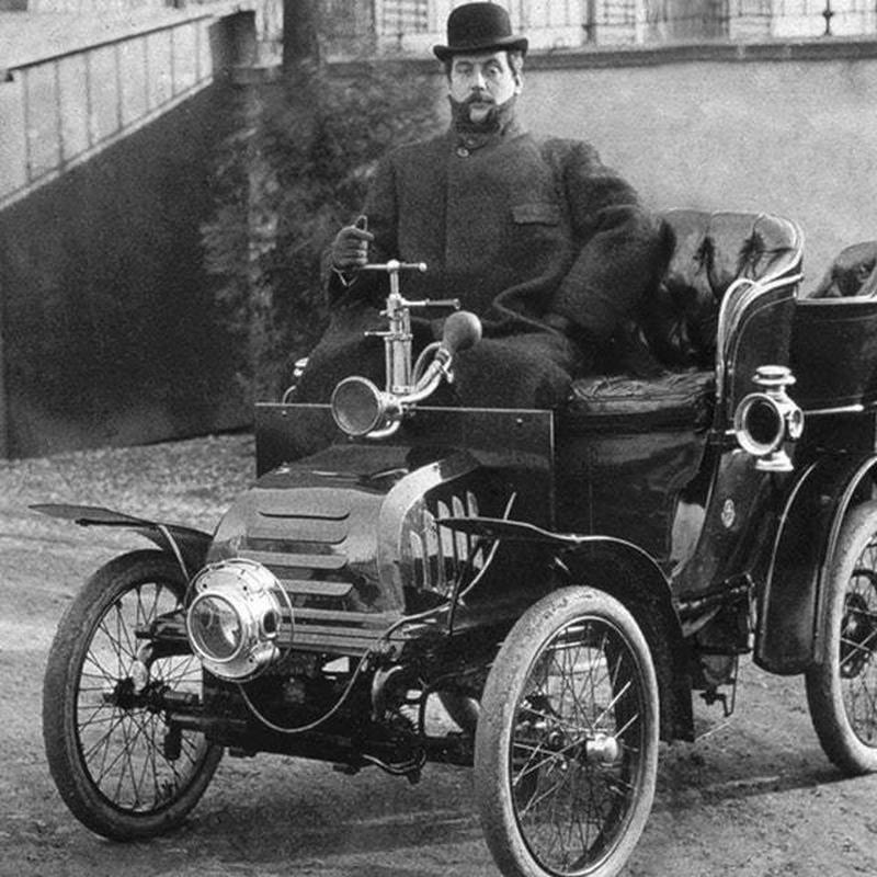 Giacomo Puccini, Italian composer, caught on wheels in the early 1900s.