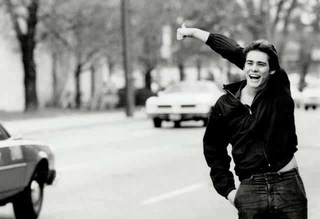 Jim Carrey, aged 19, spotted hitchhiking in 1981.