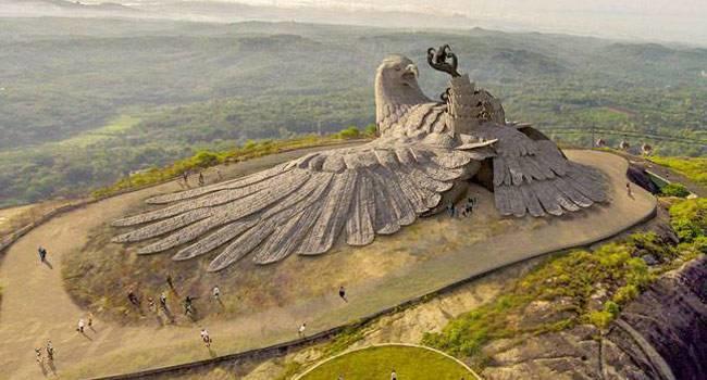 The largest sculpture on Earth, inspired by the mythical bird, Ramayan, can be found in Kerala's Nature Park, India.
