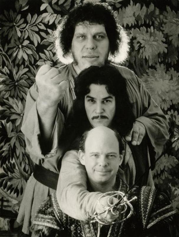 1987: On the set of 'The Princess Bride', Andr&eacute; the Giant, Mandy Patinkin, and Wallace Shawn come together