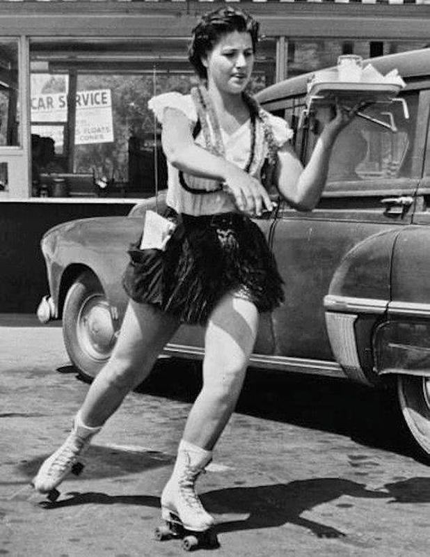 1950s Drive-In Roller-Girl Delivers Cool Food & Drinks
