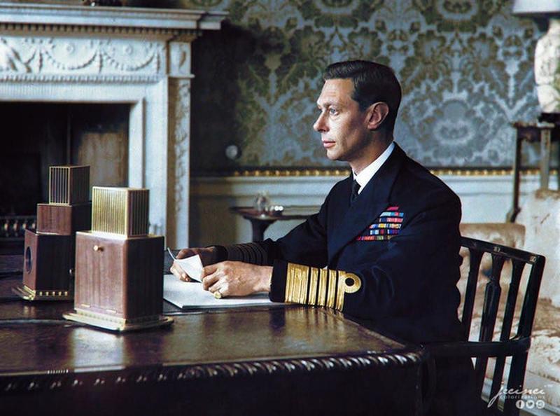 The King's Speech': A Staged Photograph Capturing George VI Addressing the Nation Following Britain's Declaration of War in September 1939