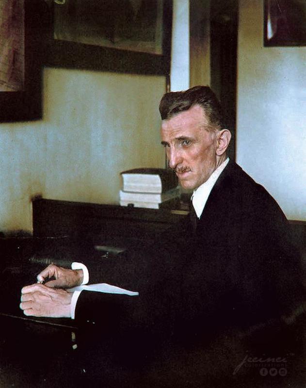 Nikola Tesla photographed in his New York City office at 8 West 40th Street in 1916