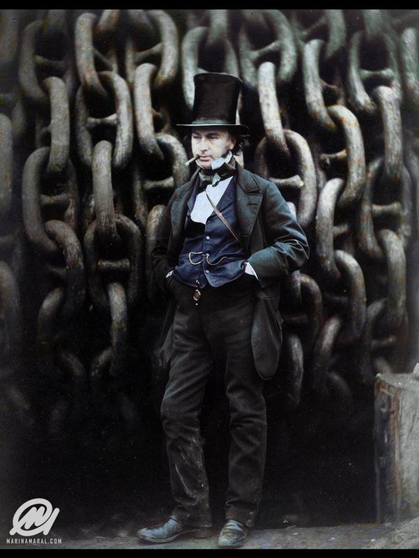 Photograph captures Isambard Kingdom Brunel in front of SS Great Eastern's launching chains.