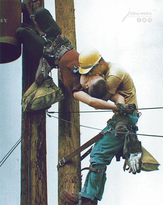 In 1967, a utility worker gives life-saving mouth-to-mouth to a co-worker following low voltage wire incident