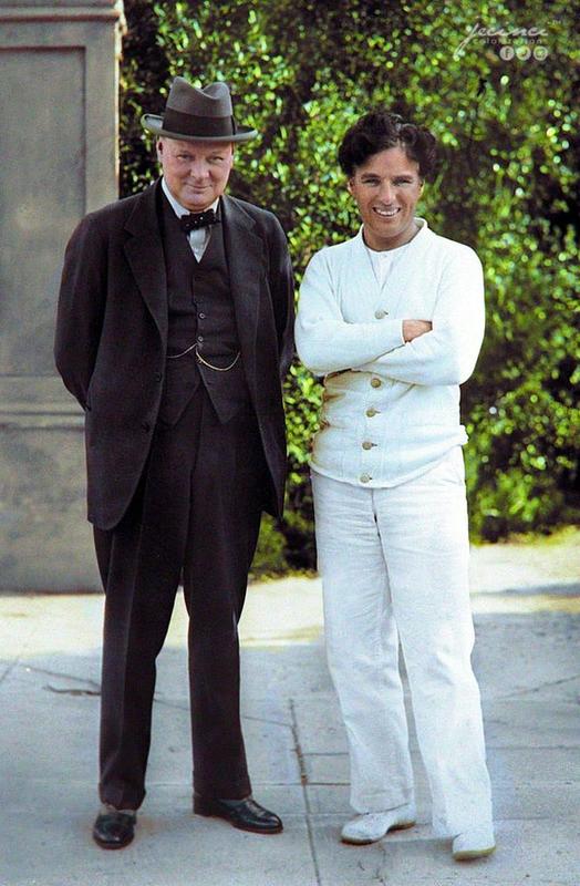 September 24, 1929: Winston Churchill and Charlie Chaplin captured together on the set of "City Lights