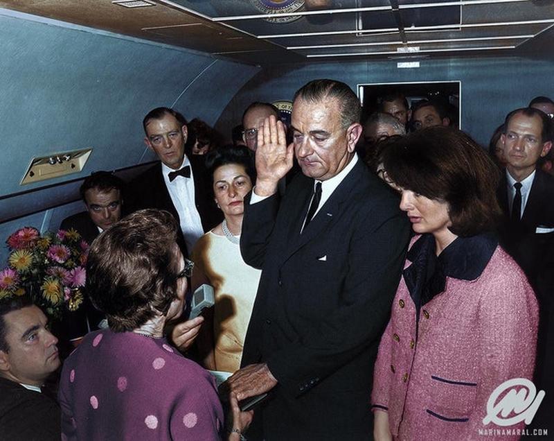 Lyndon B. Johnson Takes Oath as President on Air Force One Following JFK's Assassination