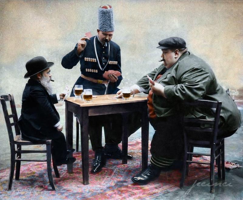 Europe's Tallest, Shortest, and Fattest Men Engage in a Card Game, 1913