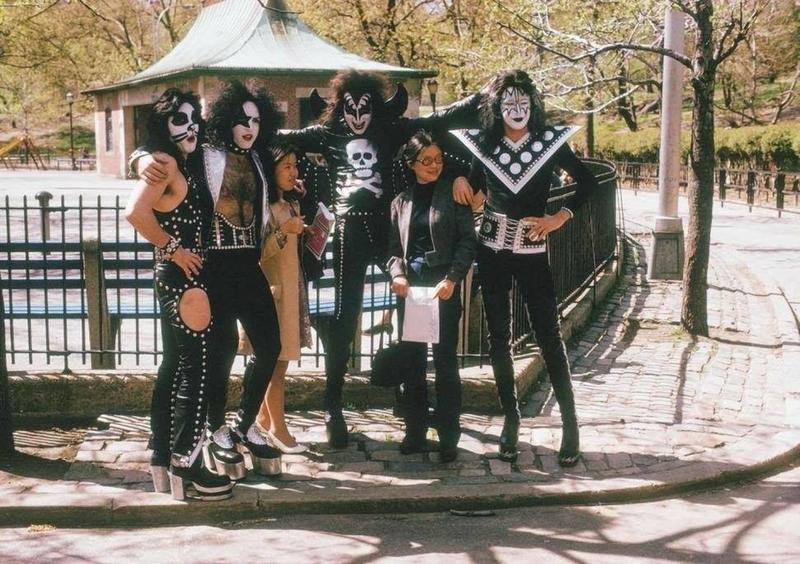 KISS Poses for a Picture with Fans in Central Park during the 1970s.