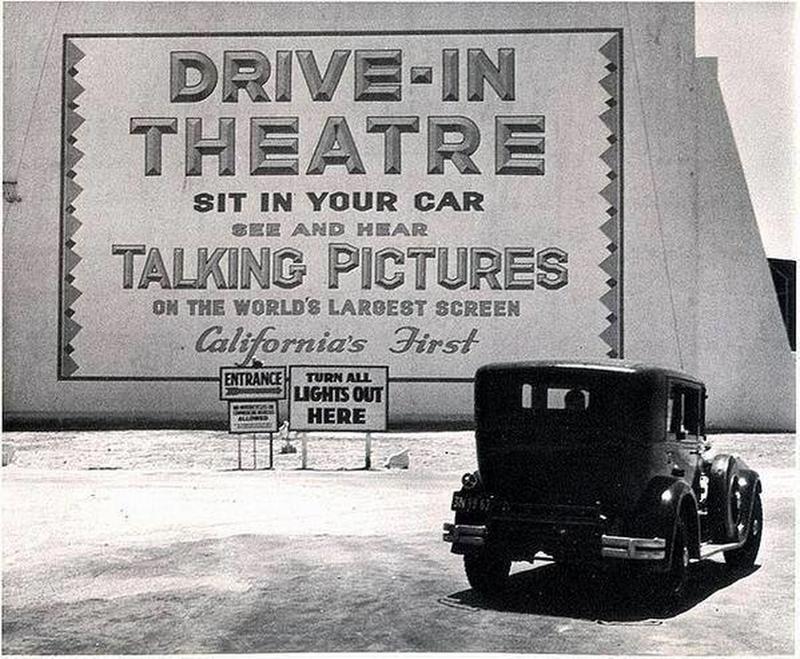 California's first drive-in theater opened in Los Angeles, 1935.