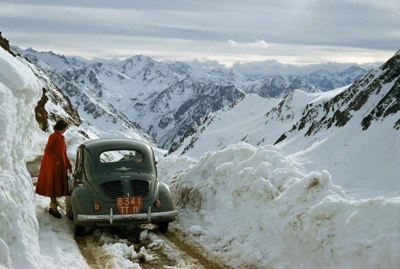 1956: Driving Through Snowy Pyrenees in France