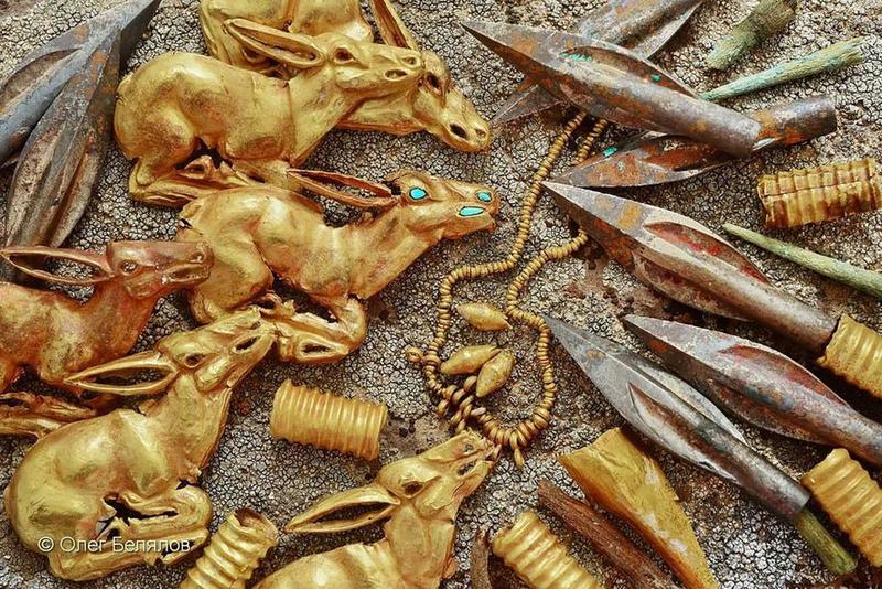 Archaeologists unearth 2,800-year-old Saka royal gold jewelry with deer figures in Kazakhstan