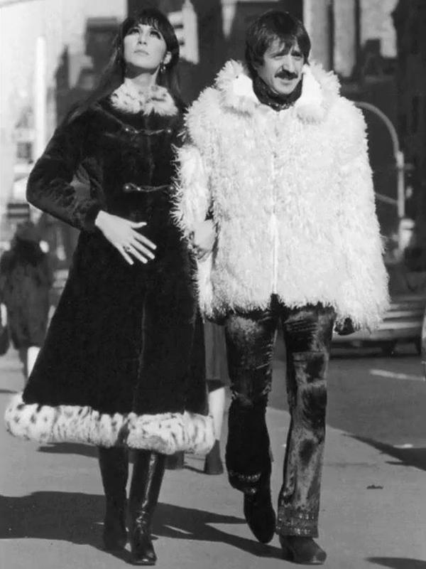 Sonny and Cher braving NYC winter in 1968.