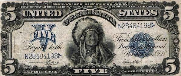 Rare $5 Silver Certificate from 1899 Features Native American Indian Chief