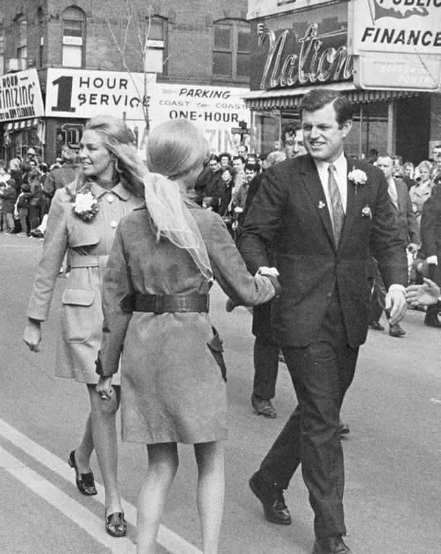 Sen. Edward Kennedy and spouse participate in Holyoke St. Patrick's Day parade during the 1960s