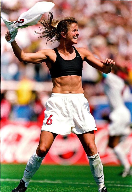 Brandi Chastain's Unplanned Shirt-Shedding Moment Following Her Winning Penalty Kick in the 1999 Women's World Cup Final against China