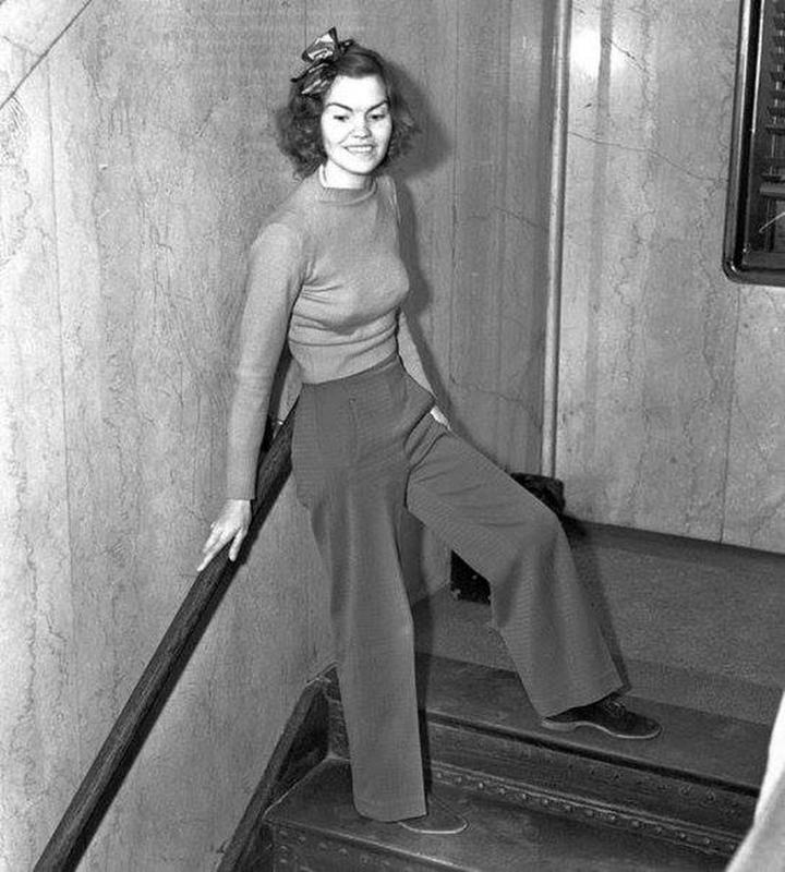 In 1938, Helen Hulick, a Kindergarten teacher, sentenced to 5 days in jail for contempt after wearing pants during courtroom testimony.