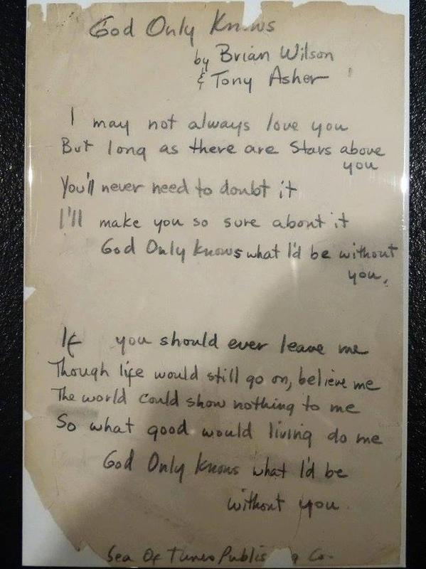 The original handwritten manuscript of The Beach Boys' 1966 hit "God Only Knows" lyrics has been found.