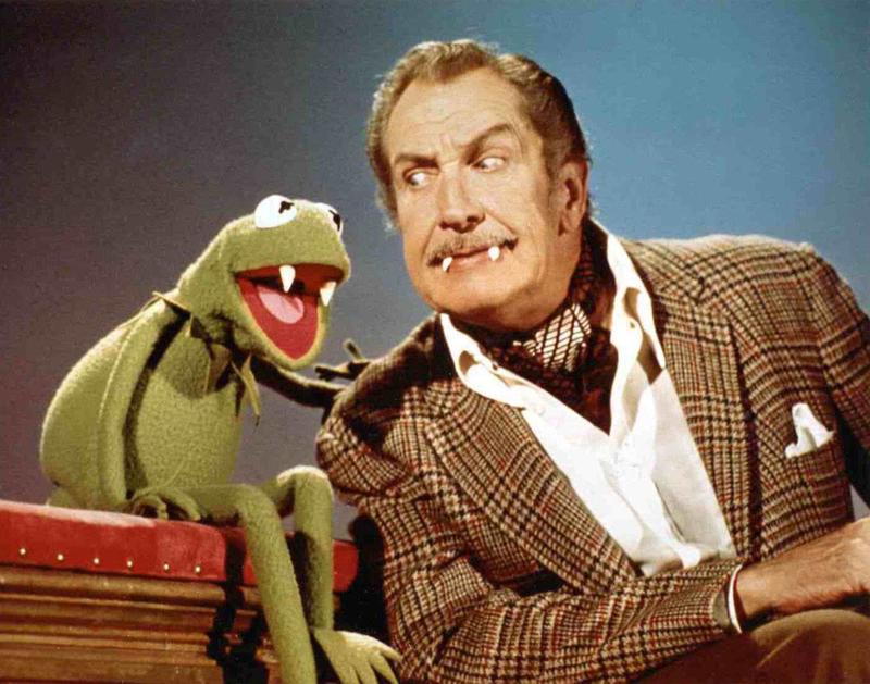 Kermit the Frog and Vincent Price don fangs on 'The Muppet Show' in 1976.