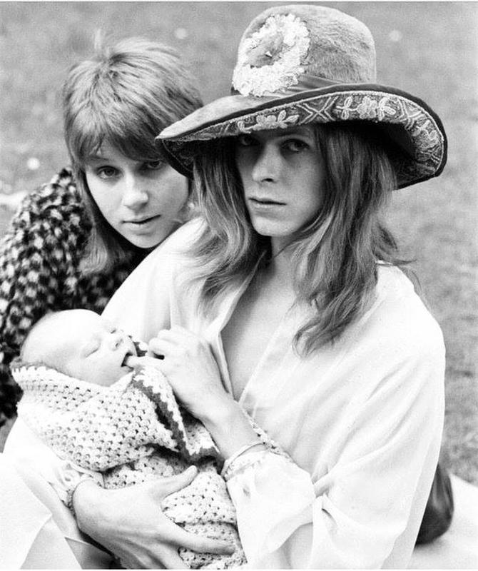 David Bowie and Angela Bowie pictured with their infant son, Duncan Jones, in 1971.