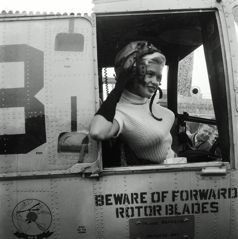 Jayne Mansfield Takes Helicopter Departure from Rotterdam, South Holland, in 1957.