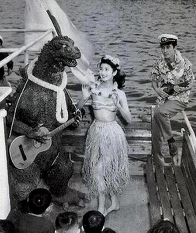Cast of 'Godzilla' celebrates with a party upon completing the film in 1954.