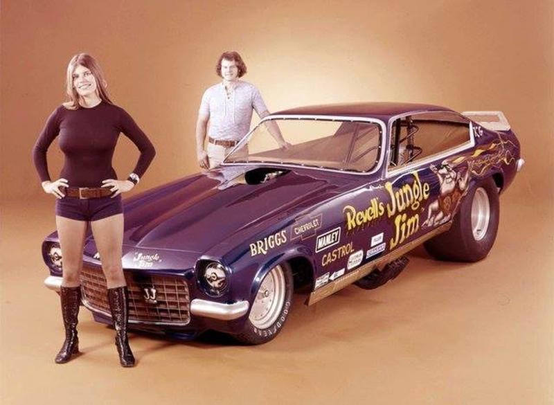 1973 Snapshot: 'Jungle Pam' Hardy and 'Jungle Jim' Liberman Pose with Their Chevy Vega Funny Car