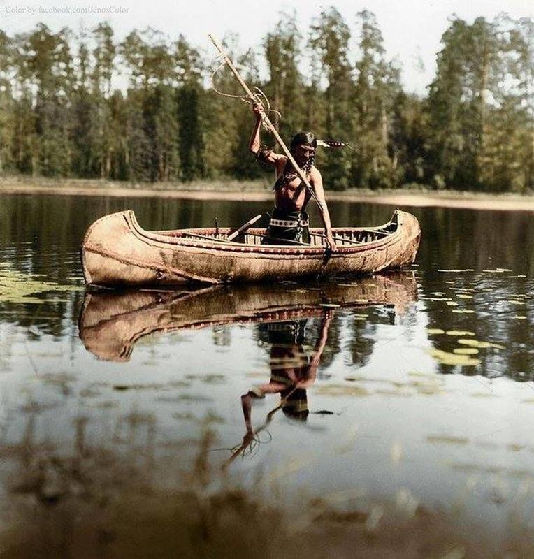 Ojibwa Native American Engages in Fishing in Minnesota during 1910