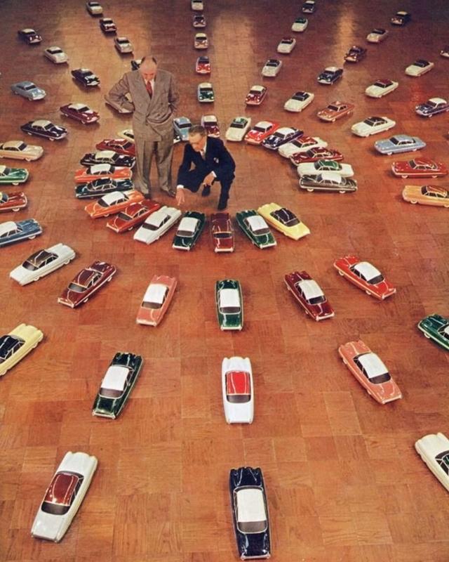 In 1953, Ford Executives Choose Colors for Automobiles from a Range of 76 Scale Models