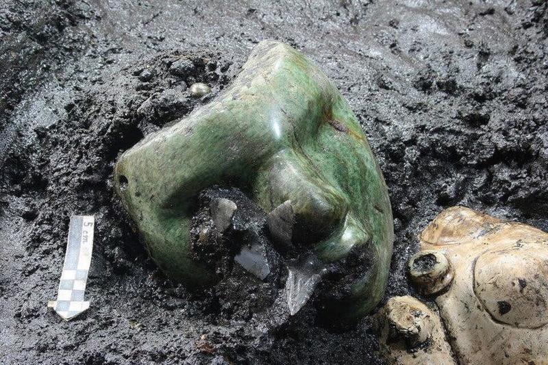 Ancient Green Serpentine Stone Mask Unearthed at Teotihuacán's Pyramid of the Sun in Mexico after 2,000 Years