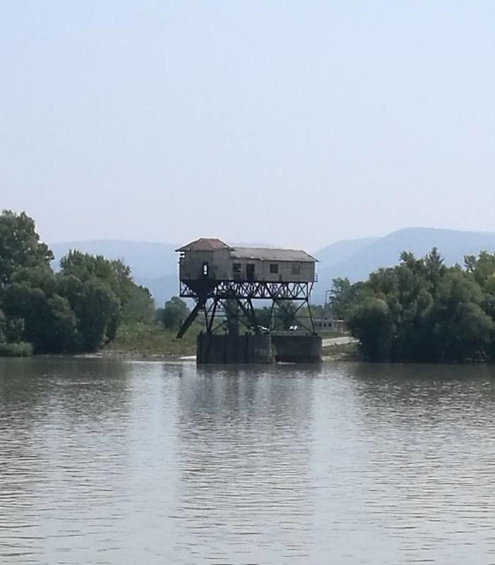Ship captures image of old coal loading spot in the middle of Hungary's Danube River