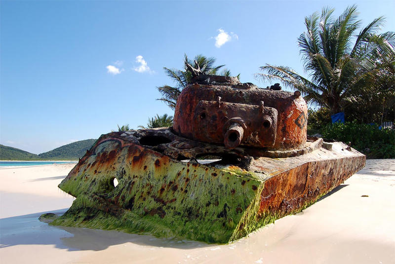 Abandoned Tank Discovered on Isla De Culebra Beach, Puerto Rico